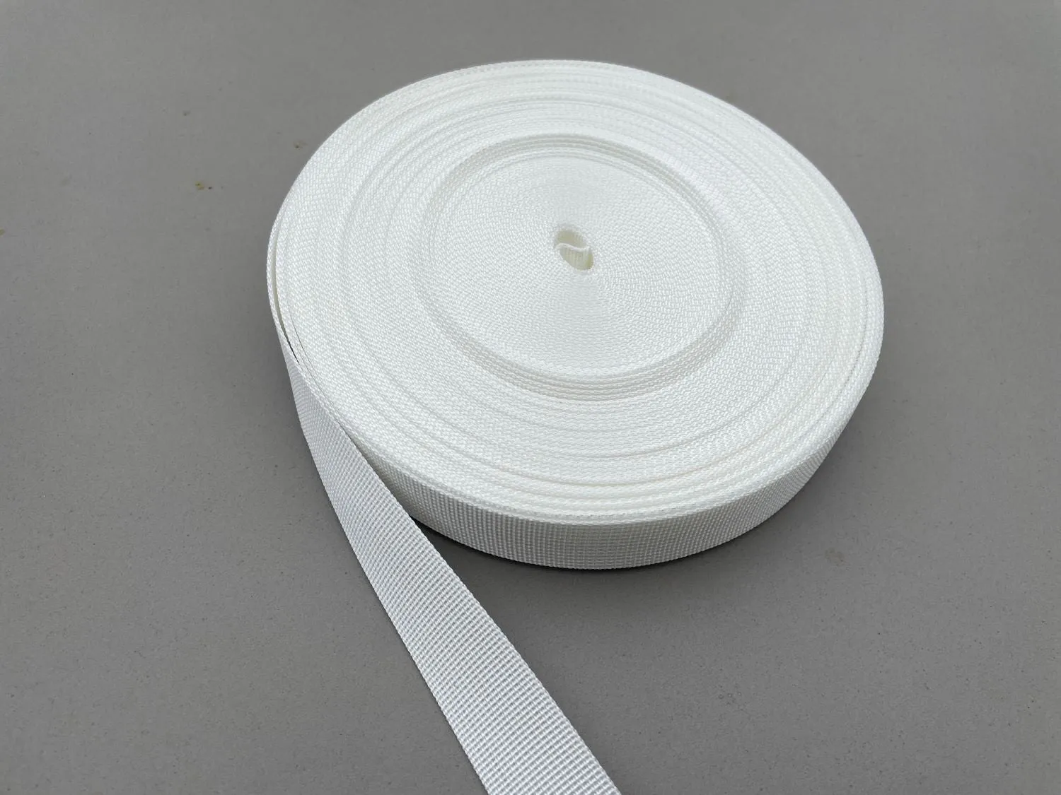 1" Flat Nylon Webbing Straps - White, 25 Yd Roll - Lightweight