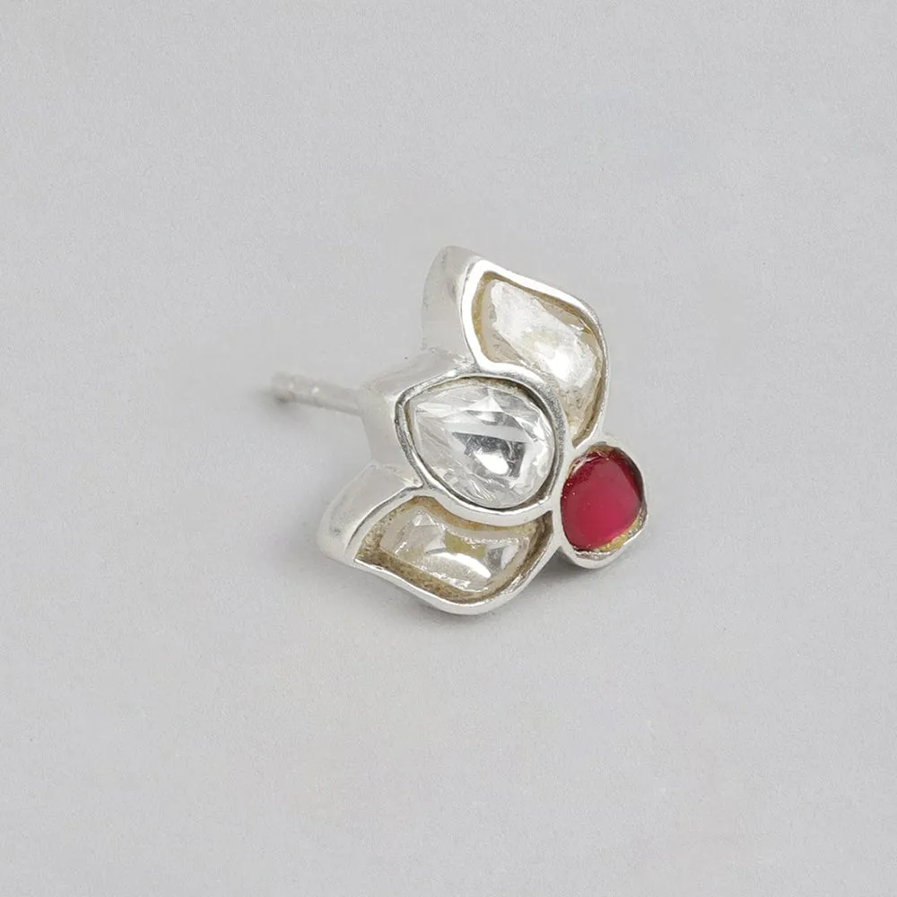 92.5 Silver White Kundan Sacred Stud Earrings