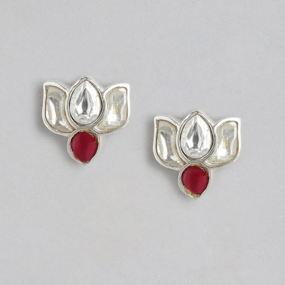 92.5 Silver White Kundan Sacred Stud Earrings