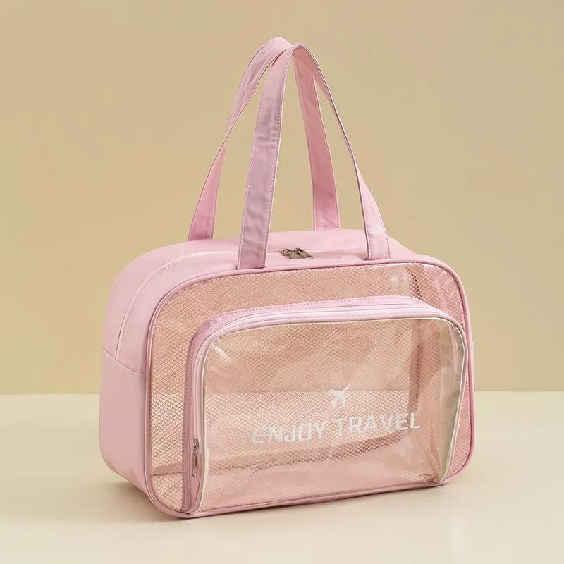 Beige Waterproof Beach Bag For Toiletries Cosmetics L For Swimming Travel