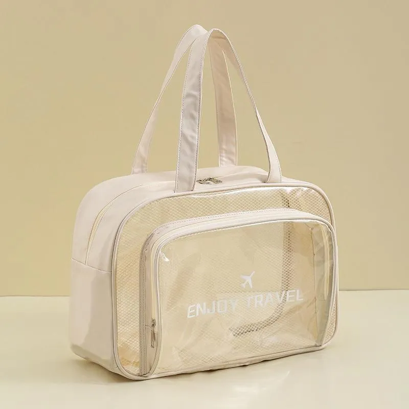 Beige Waterproof Beach Bag For Toiletries Cosmetics L For Swimming Travel