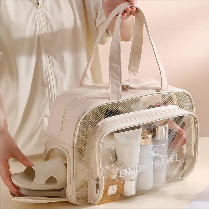 Beige Waterproof Beach Bag For Toiletries Cosmetics L For Swimming Travel