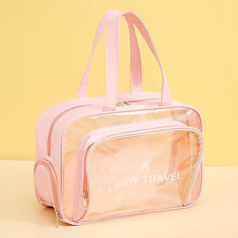 Beige Waterproof Beach Bag For Toiletries Cosmetics L For Swimming Travel