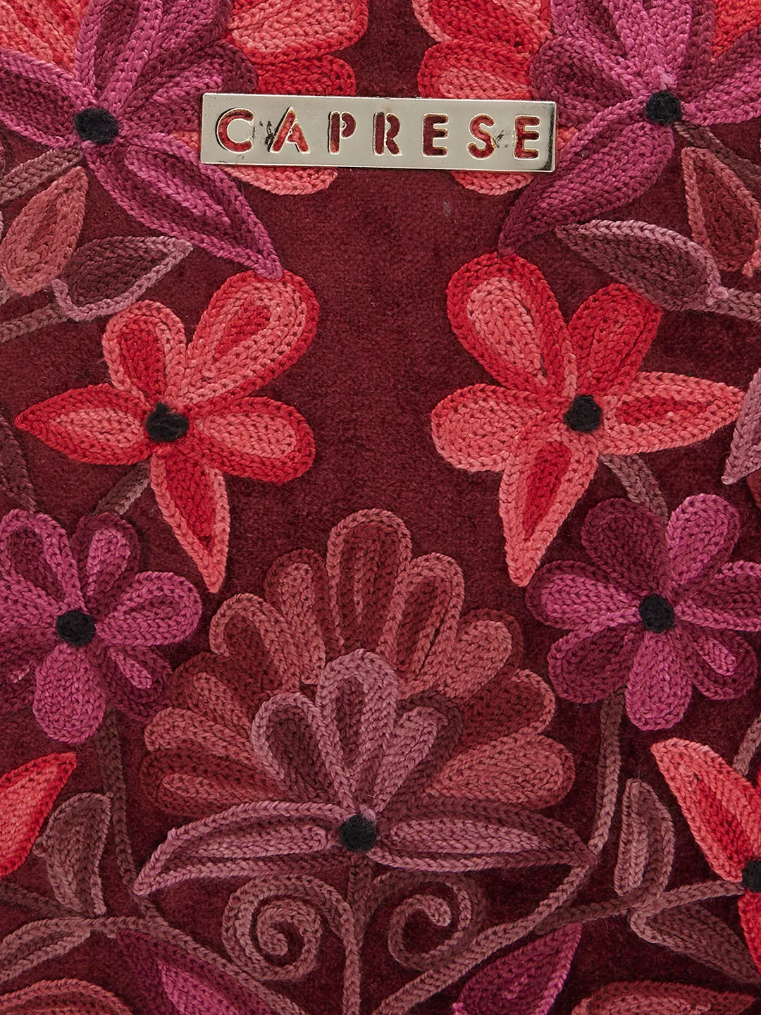 Caprese Tresna Embroidery Medium Sling Handbag Maroon