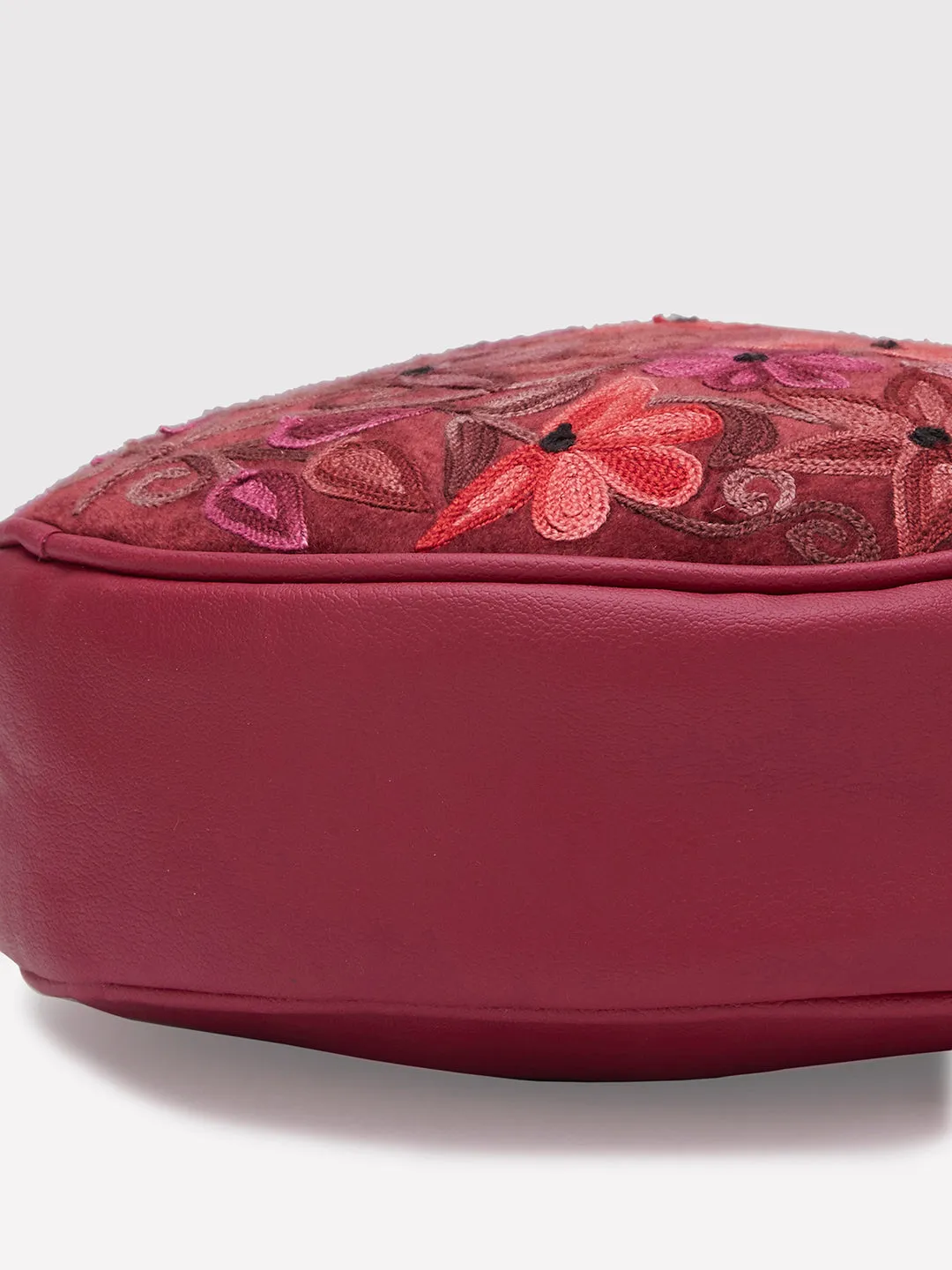 Caprese Tresna Embroidery Medium Sling Handbag Maroon