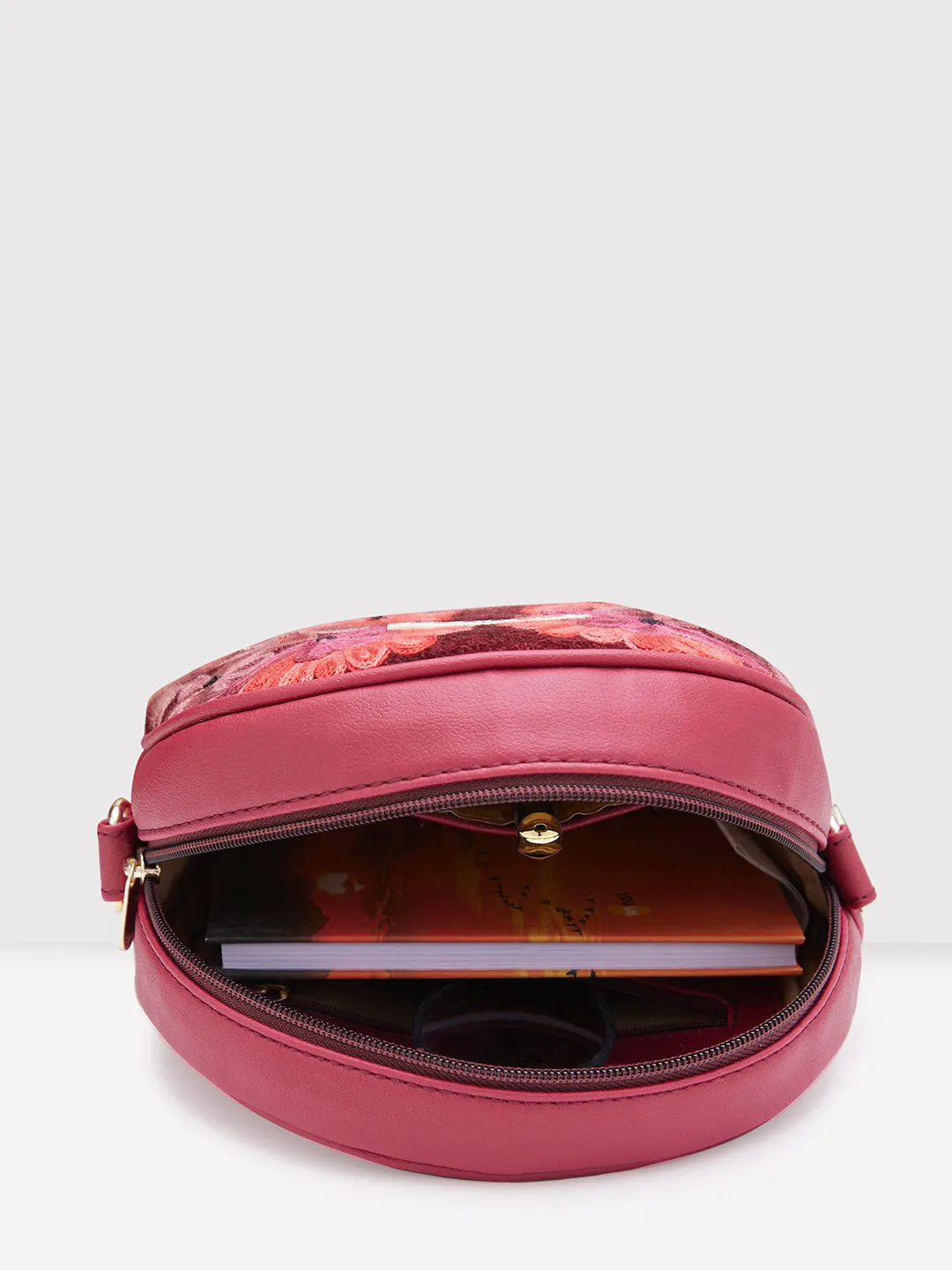 Caprese Tresna Embroidery Medium Sling Handbag Maroon