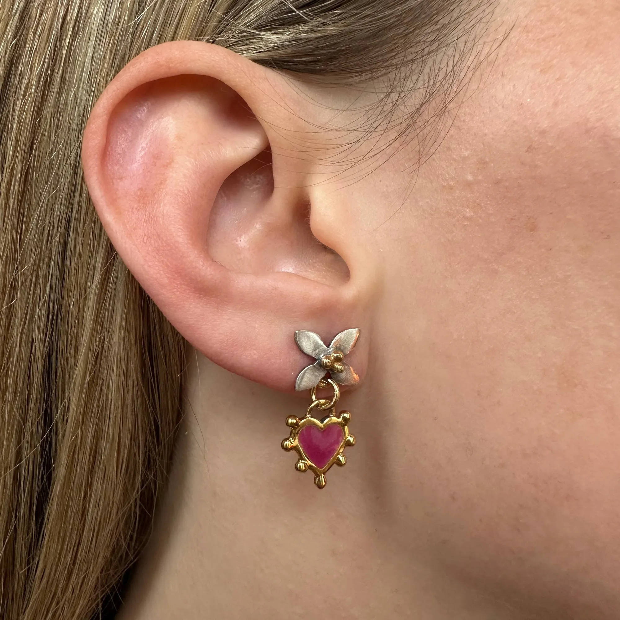 Flamingo Pink Boho Heart Mini Floris Earrings