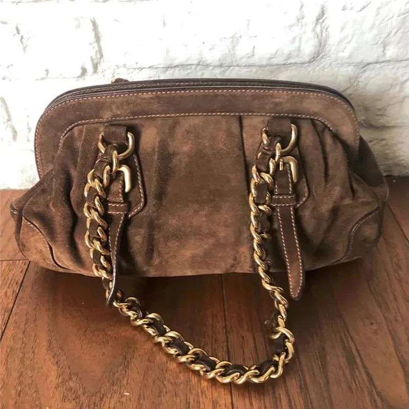 Sohiwoo Fashion Vintage Women Handbags Chic Chain Frosted Suede Underarm Shoulder Bag Large Capacity Luxury Design Soft Tote Boston Bags