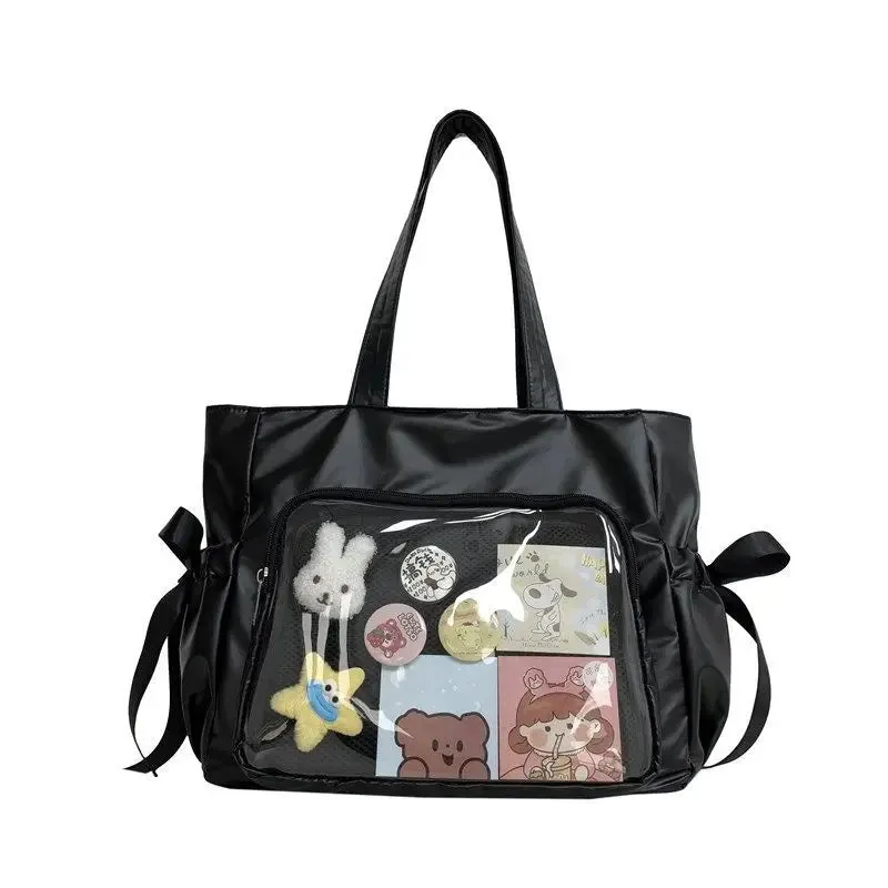 Sohiwoo Nylon Kawaii Ita Bag Sweet Folded Butterfly Design Shoulder Bag For Women Y2K Large Capacity Tote Bag School Bag Female