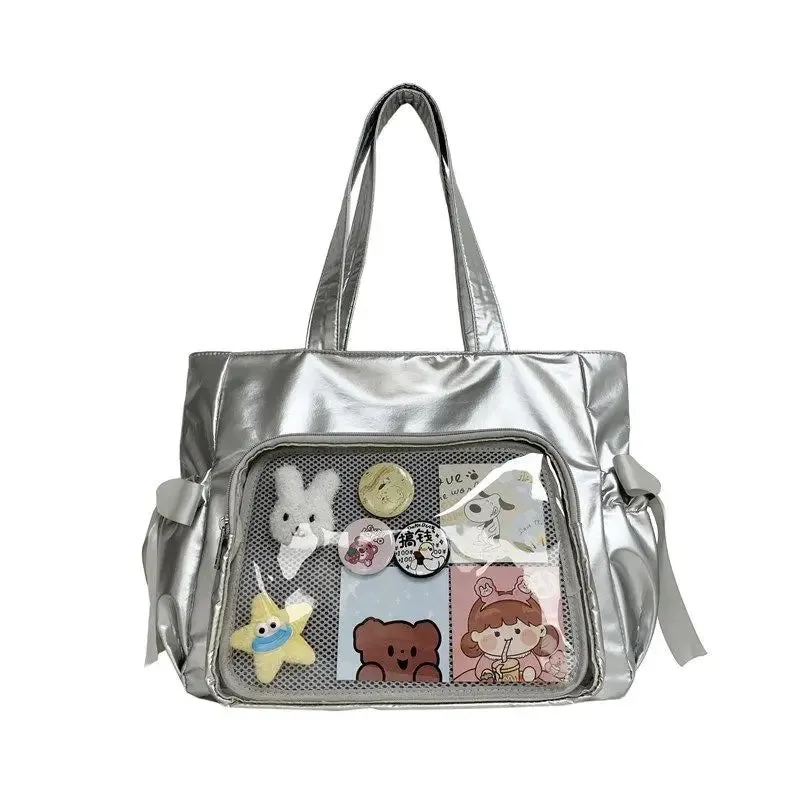 Sohiwoo Nylon Kawaii Ita Bag Sweet Folded Butterfly Design Shoulder Bag For Women Y2K Large Capacity Tote Bag School Bag Female