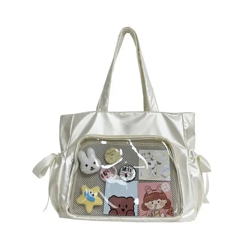 Sohiwoo Nylon Kawaii Ita Bag Sweet Folded Butterfly Design Shoulder Bag For Women Y2K Large Capacity Tote Bag School Bag Female