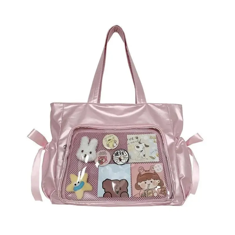 Sohiwoo Nylon Kawaii Ita Bag Sweet Folded Butterfly Design Shoulder Bag For Women Y2K Large Capacity Tote Bag School Bag Female